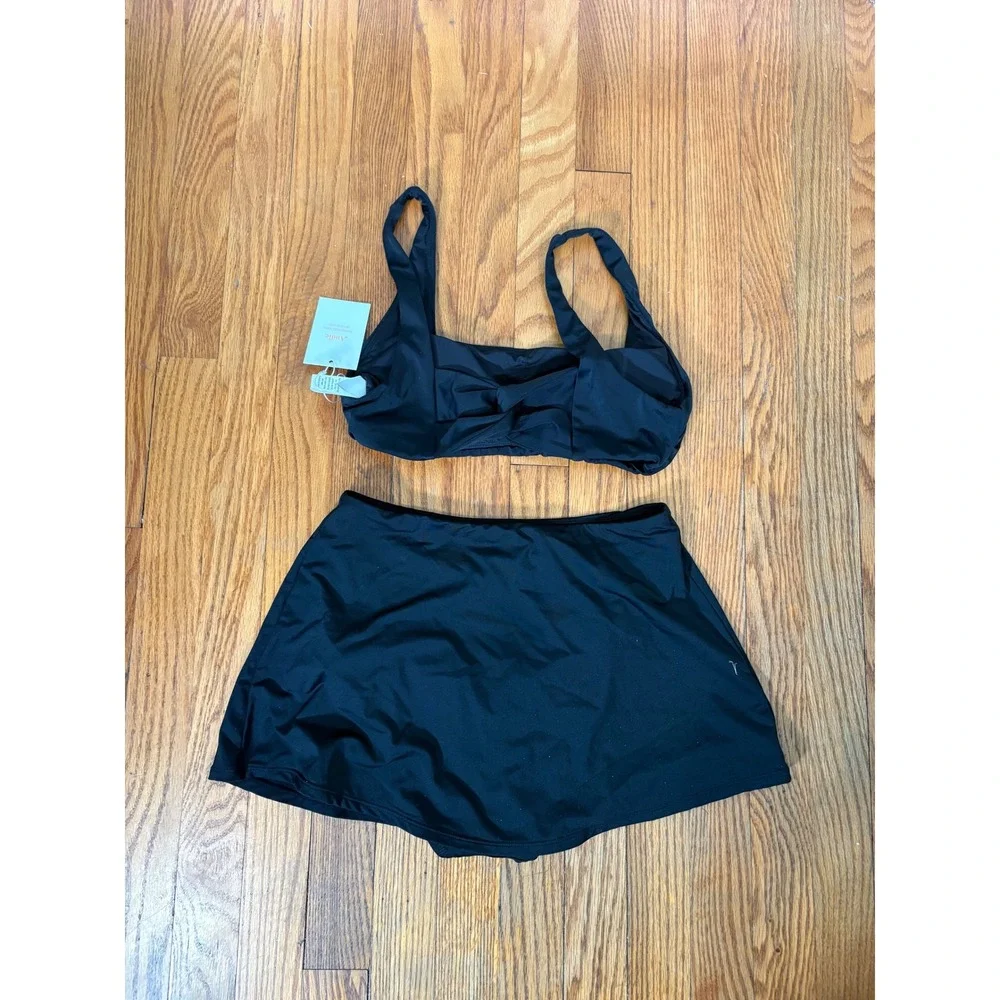 Andie Bikini Set Barbados Top Skirt Bottom Black size S NWT‎